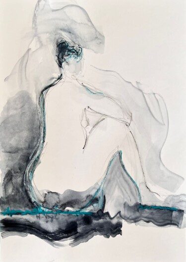 Desenho intitulada "Clarinha assise de…" por Helene Vogel, Obras de arte originais, Carvão