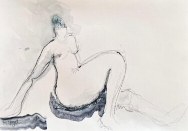 Drawing titled "Marilou repos" by Helene Vogel, Original Artwork, Charcoal