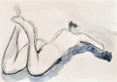 Drawing titled "Marilou en abandon…" by Helene Vogel, Original Artwork, Charcoal