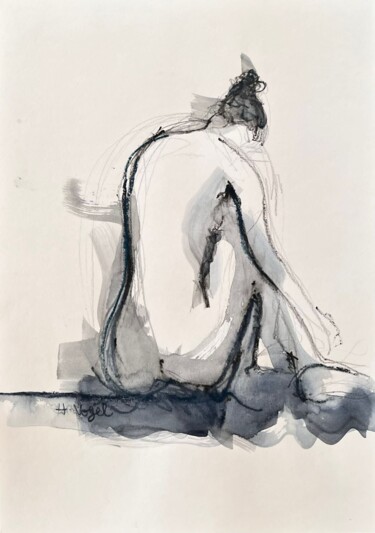 Dibujo titulada "Marilou assise de d…" por Helene Vogel, Obra de arte original, Carbón