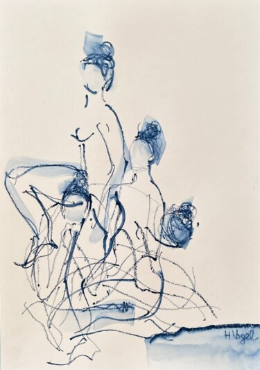 Zeichnungen mit dem Titel "Marilou danse 4 pos…" von Helene Vogel, Original-Kunstwerk, Kohle