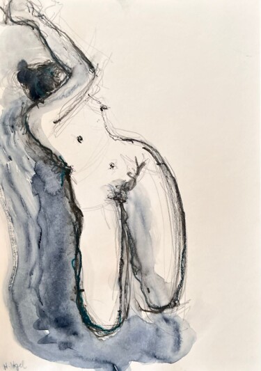 Drawing titled "Marilou à genoux br…" by Helene Vogel, Original Artwork, Charcoal