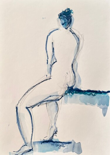 Drawing titled "Marilou assise de p…" by Helene Vogel, Original Artwork, Charcoal
