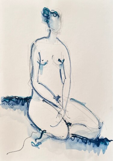 Dessin intitulée "Marilou assise jamb…" par Helene Vogel, Œuvre d'art originale, Fusain