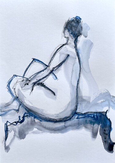 Disegno intitolato "Clarinha assise en…" da Helene Vogel, Opera d'arte originale, Carbone
