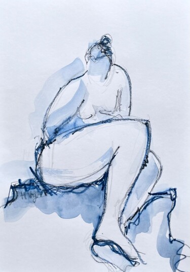Desenho intitulada "Clarinha assise en…" por Helene Vogel, Obras de arte originais, Carvão