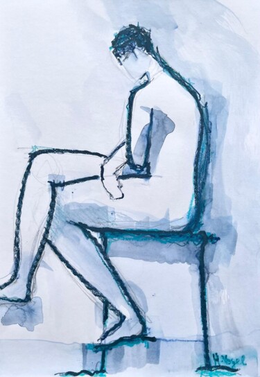 Drawing titled "Gorkem profil grec" by Helene Vogel, Original Artwork, Charcoal
