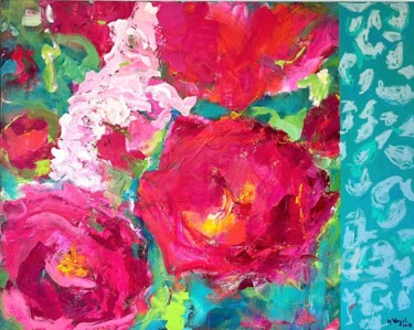 제목이 "Roses et motifs"인 미술작품 Helene Vogel로, 원작, 아크릴 나무 들것 프레임에 장착됨