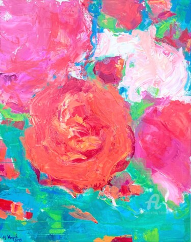 Картина под названием "ROSES, DANSE" - Helene Vogel, Подлинное произведение искусства, Акрил Установлен на Деревянная рама д…