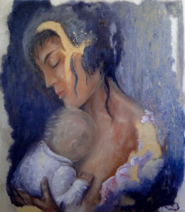 Schilderij getiteld "Tendresse" door Hélène Zanet, Origineel Kunstwerk