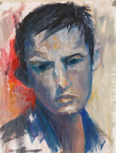 Painting titled "Homme n°1" by Hélène Zanet, Original Artwork, Oil