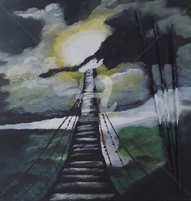 Painting titled "pont-vers-lespoir.j…" by Hélène Fortier, Original Artwork, Acrylic