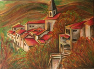Painting titled "Village d'Arrigas" by Helene Delfosse Gonnet, Original Artwork