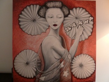 Peinture intitulée "japonaise aux ombre…" par Helene Delfosse Gonnet, Œuvre d'art originale, Autre