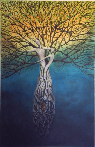 Peinture intitulée "l'arbre couple" par Hélène Grasset, Œuvre d'art originale