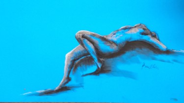 Dessin intitulée "la nue en bleu" par Helene Rouillier, Œuvre d'art originale, Pastel