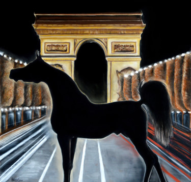 Dessin intitulée "Paris by night" par Hélène Roux, Œuvre d'art originale, Pastel