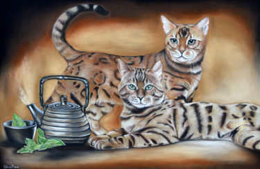 Drawing titled "Tea time" by Hélène Roux, Original Artwork, Pastel