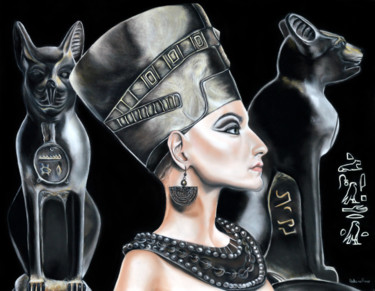 Dessin intitulée "Reine d'Egypte" par Hélène Roux, Œuvre d'art originale, Pastel