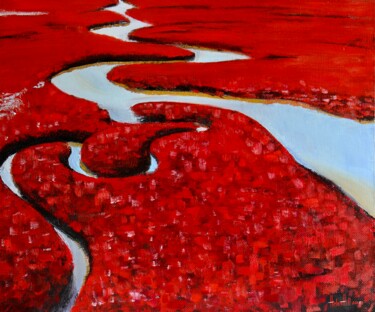 Schilderij getiteld "Red Banks" door Helen Hill, Origineel Kunstwerk, Olie