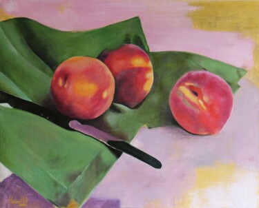 Картина под названием "Three juicy peaches" - Helen Hill, Подлинное произведение искусства, Масло