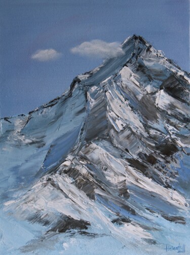 Painting titled "Snowy peak" by Helen Hill, Original Artwork, Oil
