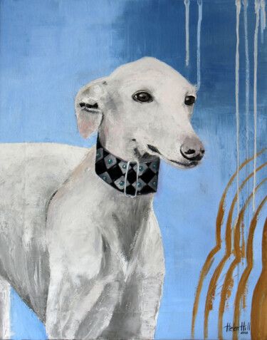 Painting titled "Greyhound" by Helen Hill, Original Artwork, Oil