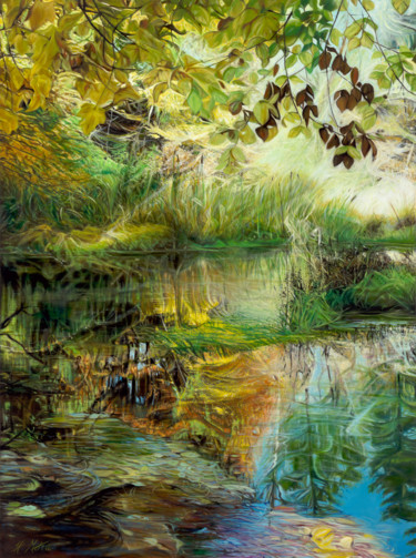 Painting titled "Nature's First Gree…" by Helen Mitra, Original Artwork, Oil