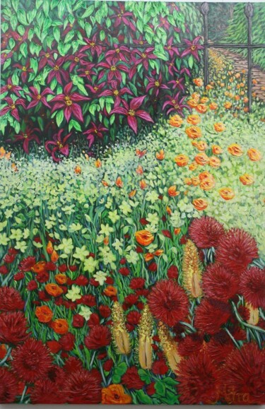 Painting titled "The Secret Garden" by Helen Mitra, Original Artwork, Acrylic