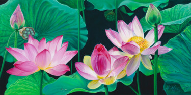 The Gentleness of Lotuses Pintura intitulada "The Gentleness of L…" por Helen Mitra, Obras de arte originais, Óleo