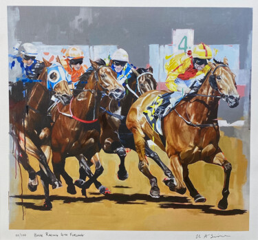 Printmaking titled "Horse Racing 4th Fu…" by Helen Sinfield, Original Artwork, Acrylic
