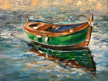 Pintura titulada ""Green boat"" por Helga Balaban, Obra de arte original, Oleo