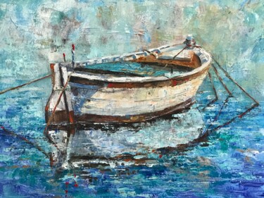 Pintura intitulada ""White boat"" por Helga Balaban, Obras de arte originais, Óleo