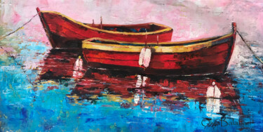 Peinture intitulée "Red boats" par Helga Balaban, Œuvre d'art originale, Huile