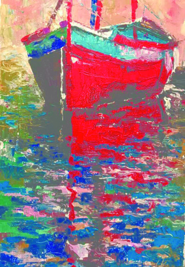 Pintura intitulada ""Red boat"" por Helga Balaban, Obras de arte originais, Óleo