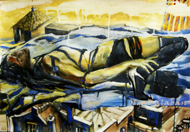 Peinture intitulée ""Above the city on…" par Helga Balaban, Œuvre d'art originale, Huile