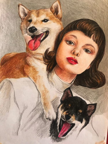 Peinture intitulée "Portrait of a pet" par Helga Balaban, Œuvre d'art originale, Crayon