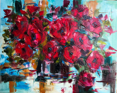 Pittura intitolato ""Red flowers"" da Helga Balaban, Opera d'arte originale, Acrilico