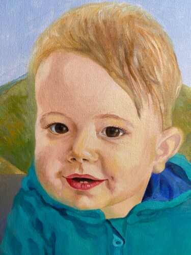 Painting titled ""Portrait of a chil…" by Helga Balaban, Original Artwork, Oil