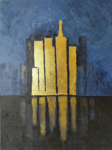 Картина под названием "Cityscape No.4 Gold…" - Helga_g, Подлинное произведение искусства, Акрил