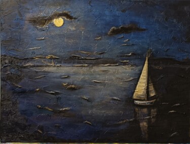 Schilderij getiteld "Midnight sail 2" door Helga G, Origineel Kunstwerk, Olie