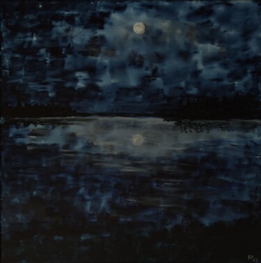 Schilderij getiteld "Nacht am Wasser" door Helga Pfannkuche, Origineel Kunstwerk, Acryl