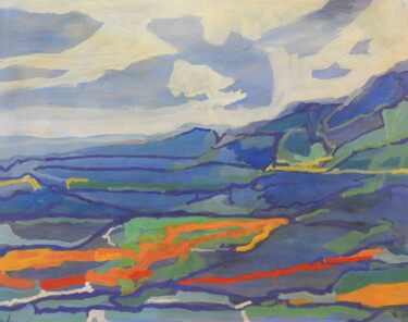 Schilderij getiteld "View of the landsca…" door Helge Hensel, Origineel Kunstwerk, Tempera