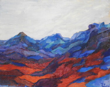 Painting titled "Landscape BlueRed" by Helge Hensel, Original Artwork, Oil