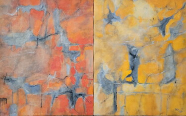 Painting titled "Diptych Orange-Yell…" by Helge Hensel, Original Artwork, Oil