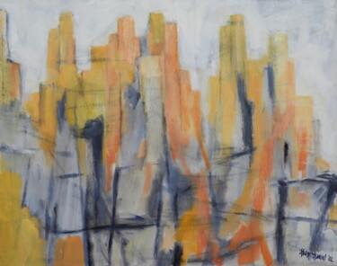 Malerei mit dem Titel "Skyscrapers Orange" von Helge Hensel, Original-Kunstwerk, Öl