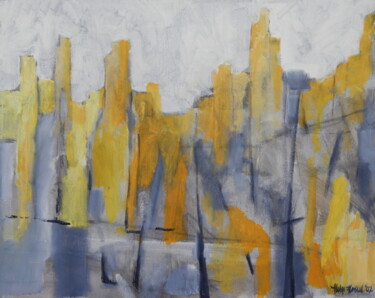 Painting titled "Skyscrapers Yellow" by Helge Hensel, Original Artwork, Oil