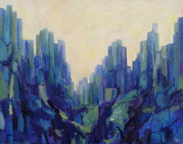 Картина под названием "Skyline Blue-Turquo…" - Helge Hensel, Подлинное произведение искусства, Масло
