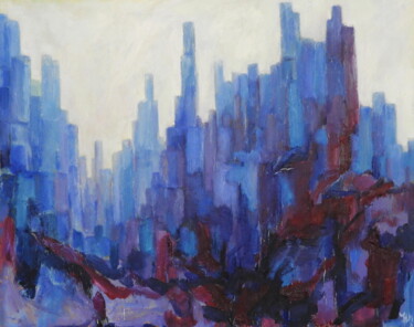 Pittura intitolato "Skyline Blue-Violet" da Helge Hensel, Opera d'arte originale, Olio