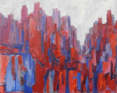 Peinture intitulée "Skyline Red-Blue" par Helge Hensel, Œuvre d'art originale, Huile